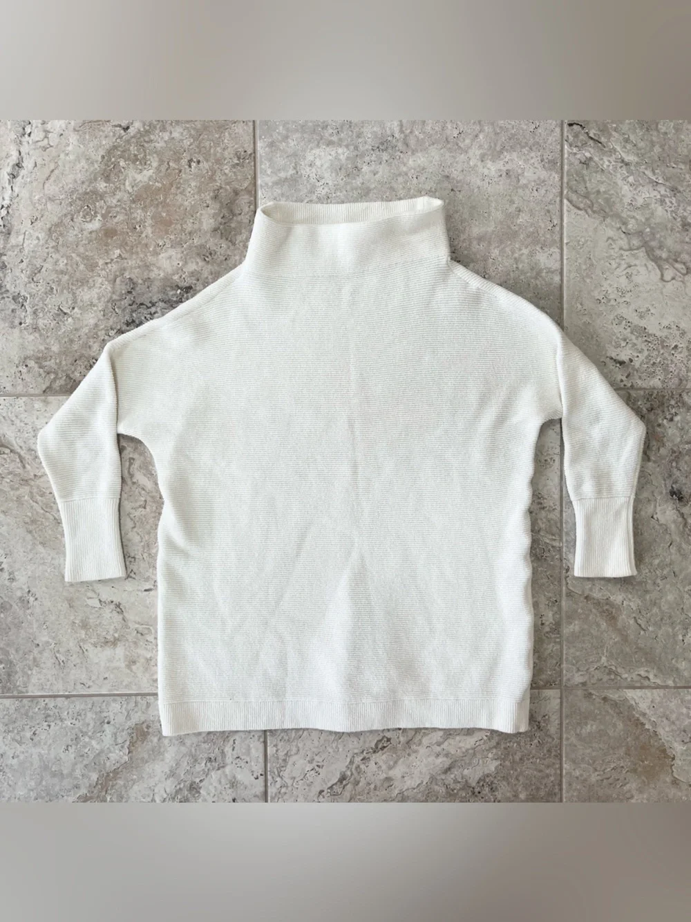 Free People Ottoman Slouchy Ribbed Stretch Knit Mock Neck Tunic Sweater Ivory, S